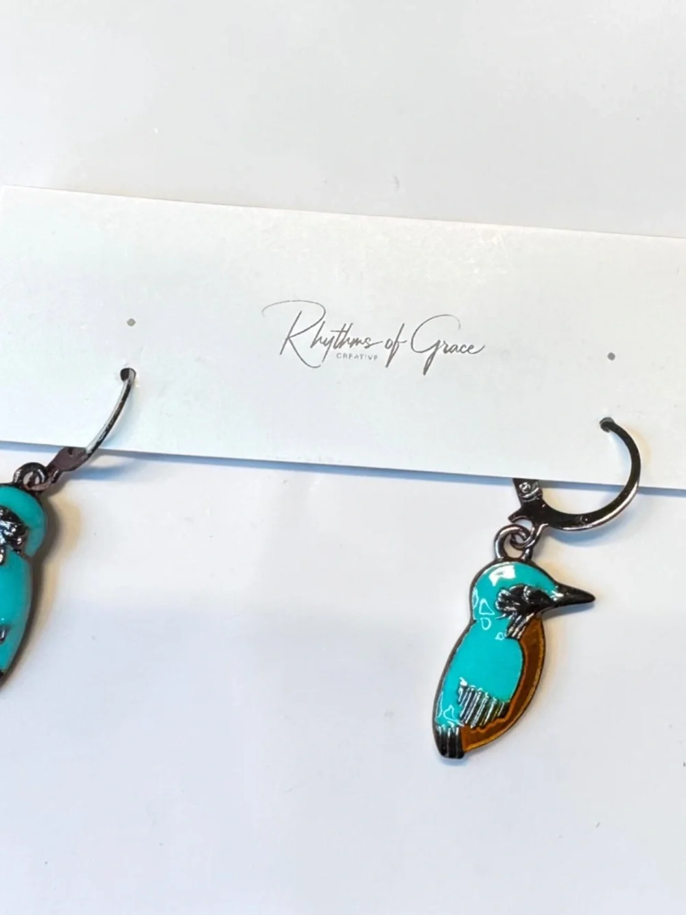 NWT Kingfisher Bird Enamel Hoop Earrings NWT